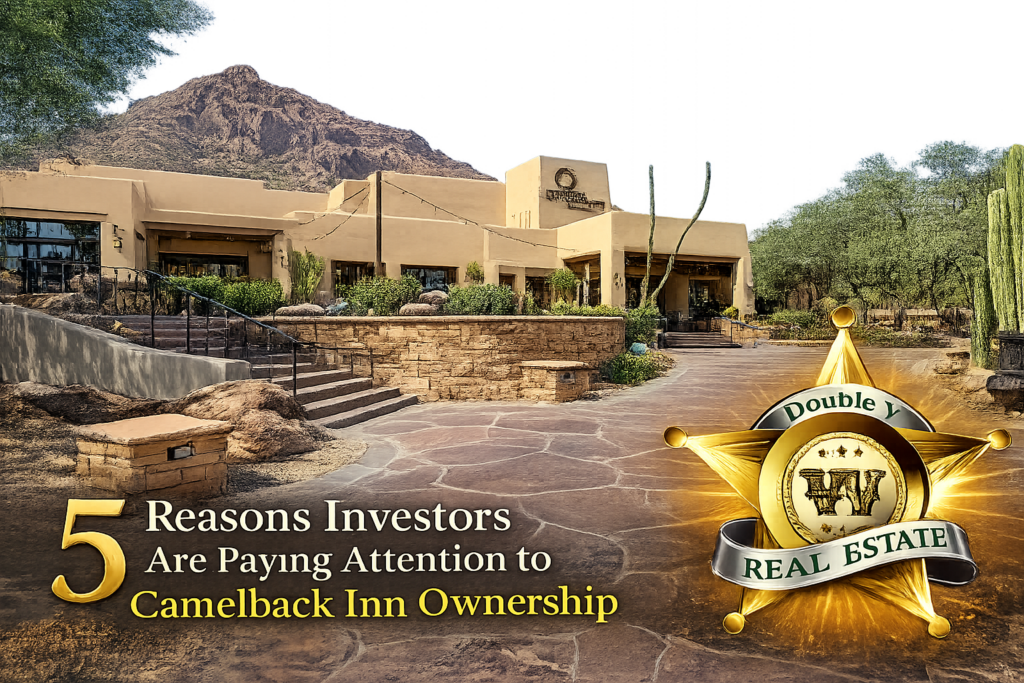 Luxury resort investment featured image by Double V Real Estate highlighting Camelback Inn ownership, condo-hotel investing, professionally managed luxury real estate, and long-term investment opportunities in Scottsdale, Arizona.