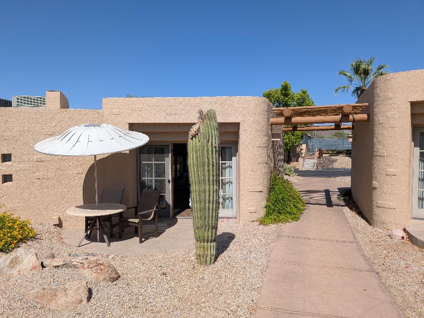 Private patio and exterior of Unit 119 at the JW Marriott Camelback Inn Resort in Scottsdale, Arizona.